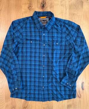 Orvis Men's Active Fit Plaid River Guide Performance Long Sleeve Shirt Blue Size